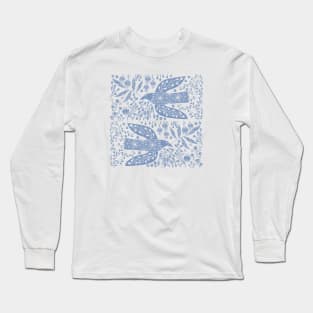 Doves and Flowers Blue Long Sleeve T-Shirt